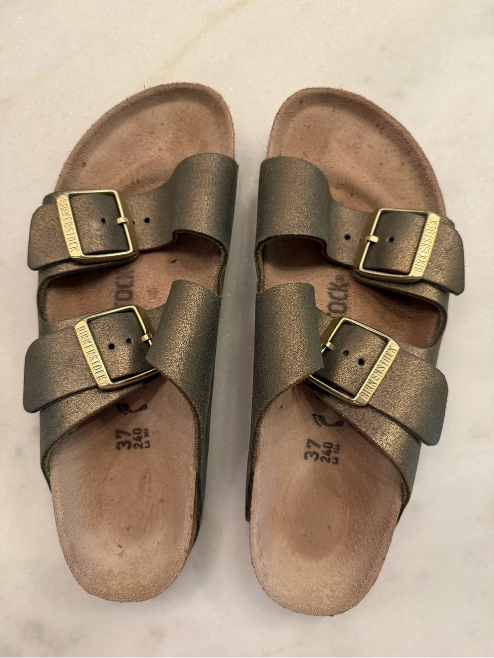 Birkenstocks Double-Strap Metallic Bronze Sandals